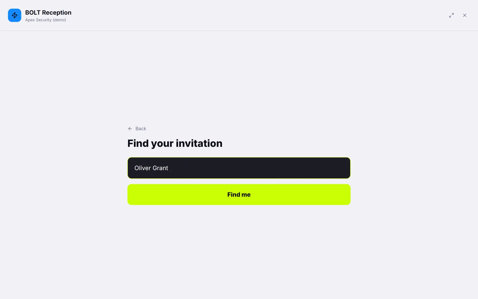 Kiosk: find your invitation by name.